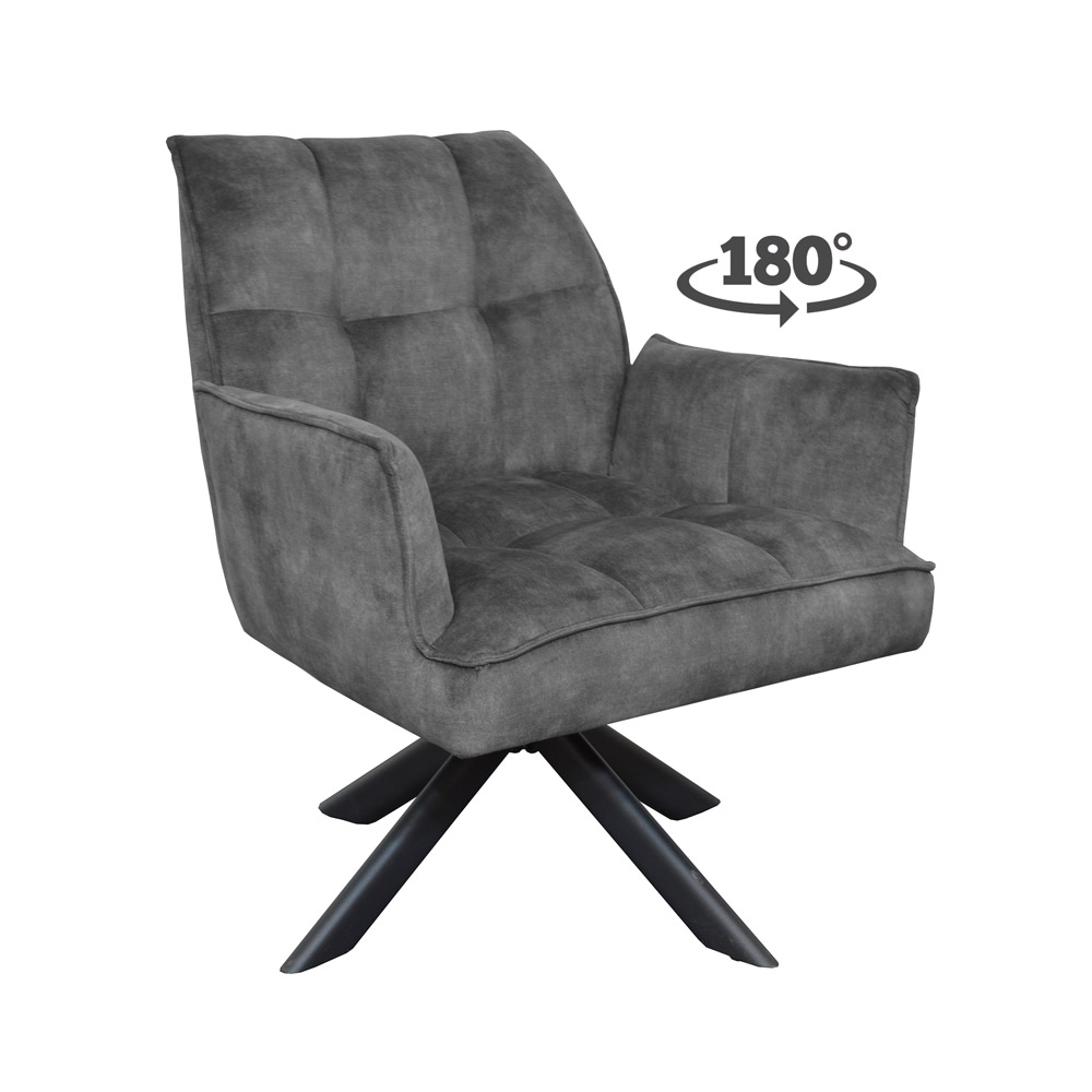 Fauteuil Tino Stof Adore Darkgrey 68 Vooraanzicht Schuin 180