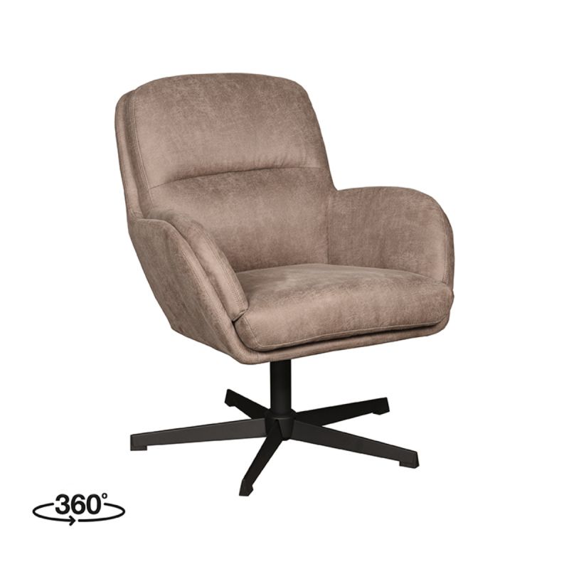 LABEL51 Draaifauteuil Moss 70x77x90 Cm Taupe Micro Suede Perspectief 360 v2