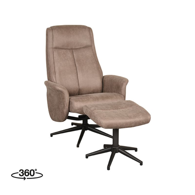 LABEL51 Relaxfauteuil Bergen Ottomane 77x76x105 Cm Taupe Micro Suede Perspectief 360 v2